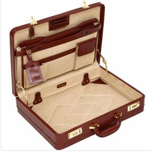 Tassia Leather Briefcase - Luxury Suede Interior and Twin Combination Locks